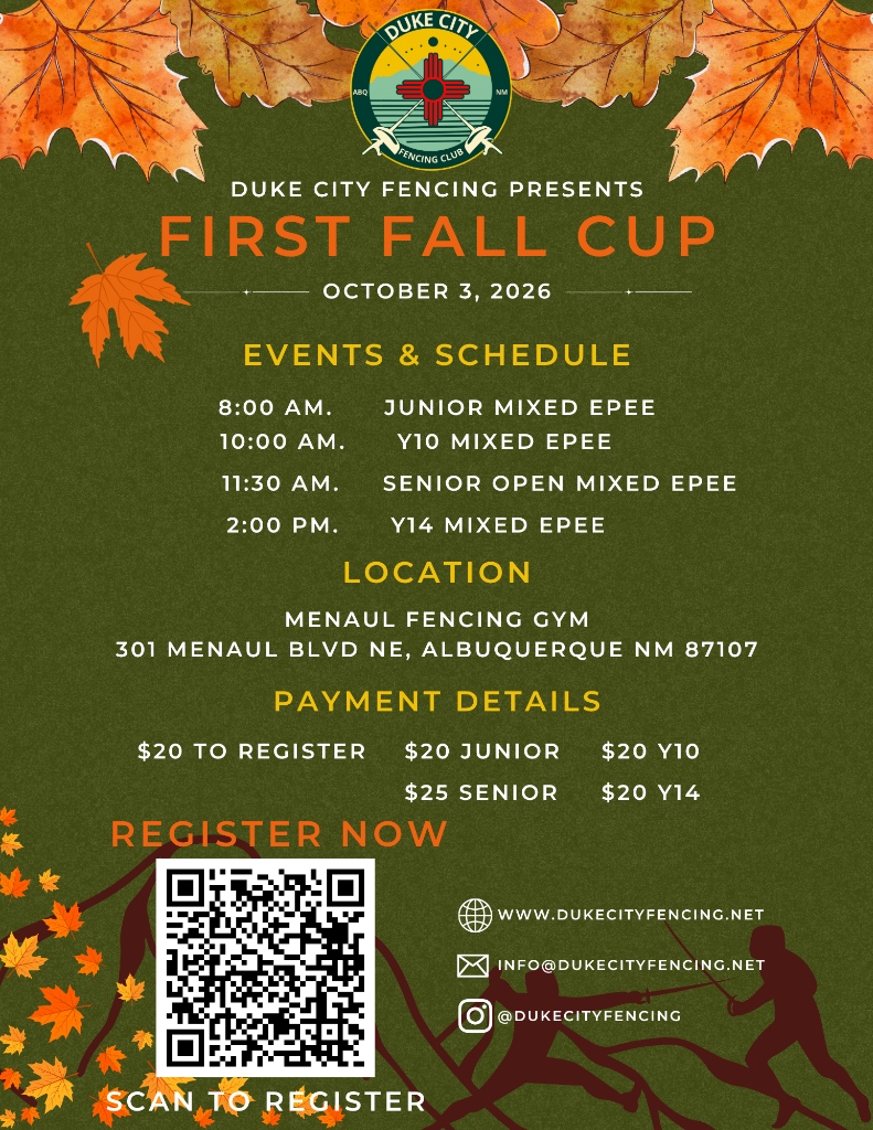 Duke City Fencing Presents First Fall Cup Official Tournament Flyer