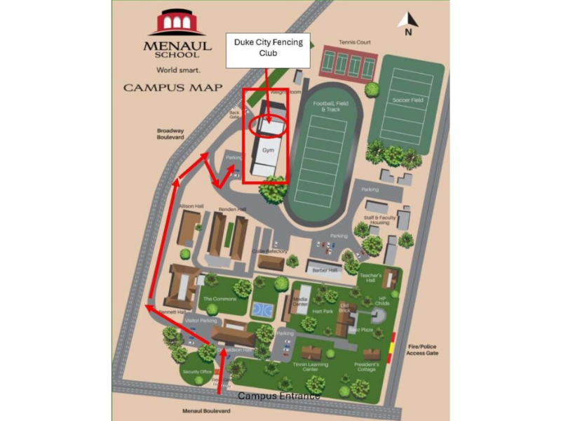 Campus Map to Duke City Fencing Club Gym